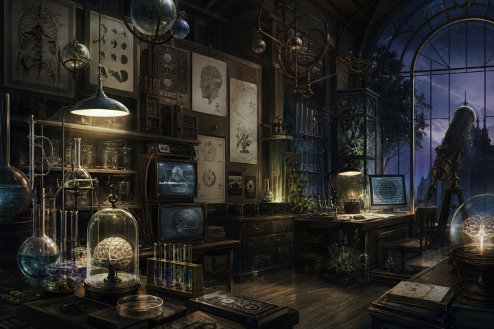 Original fan art of an eccentric country laboratory and observatory