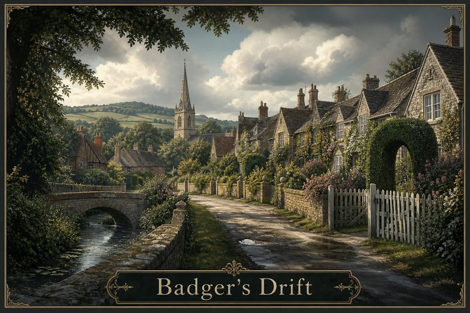 AI-generated fictional impression of Badger's Drift, created from the setting's story premise and themes