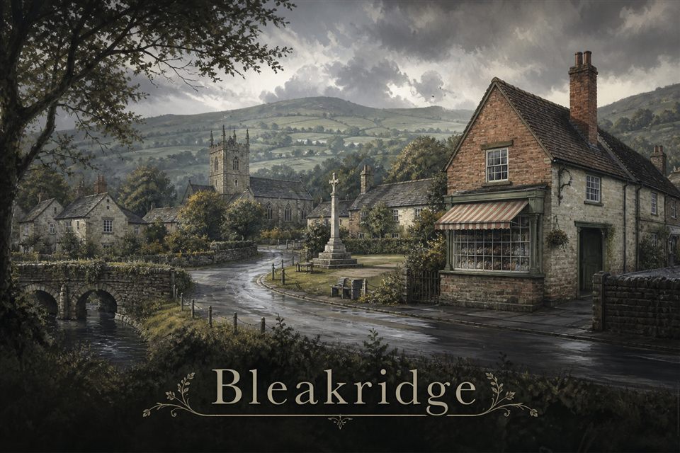 AI-generated fictional impression of Bleakridge, created from the setting's story premise and themes