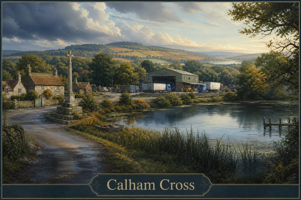 AI-generated fictional impression of Calham Cross, created from the setting's story premise and themes