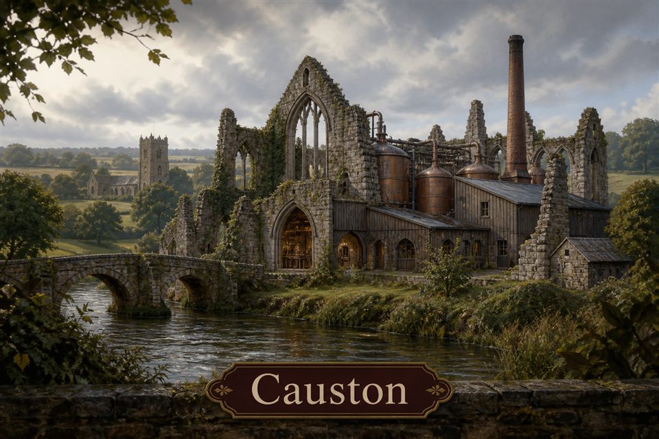 AI-generated fictional impression of Causton, created from the setting's story premise and themes