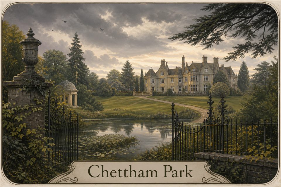 AI-generated fictional impression of Chettham Park, created from the setting's story premise and themes