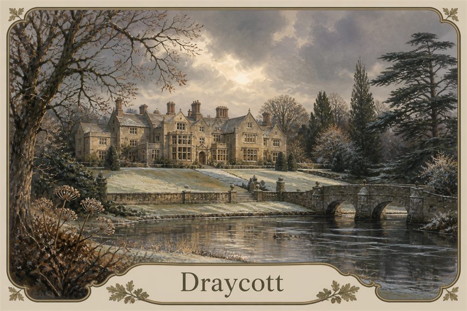 AI-generated fictional impression of Draycott, created from the setting's story premise and themes
