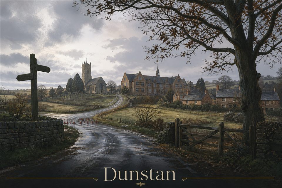 AI-generated fictional impression of Dunstan, created from the setting's story premise and themes