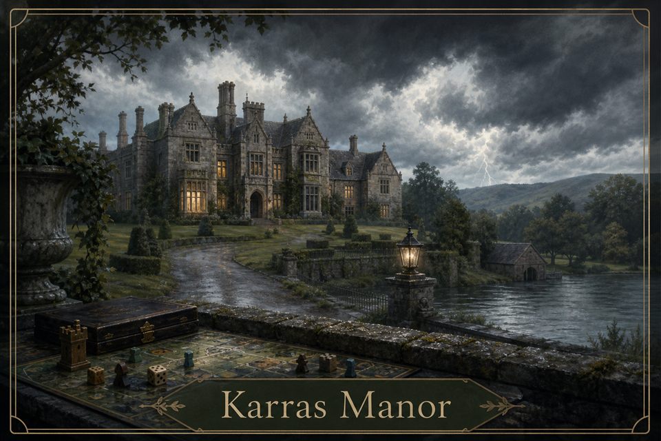 AI-generated story interpretation of the fictional setting Karras Manor