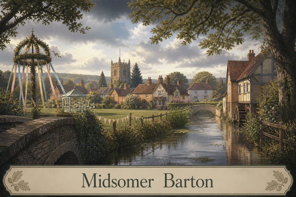 AI-generated story interpretation of the fictional setting Midsomer Barton