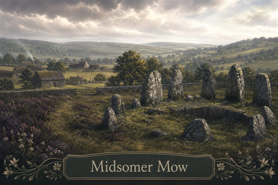 AI-generated story interpretation of the fictional setting Midsomer Mow